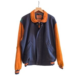Sony Navy and Orange Contrast Varsity Bomber Jacket